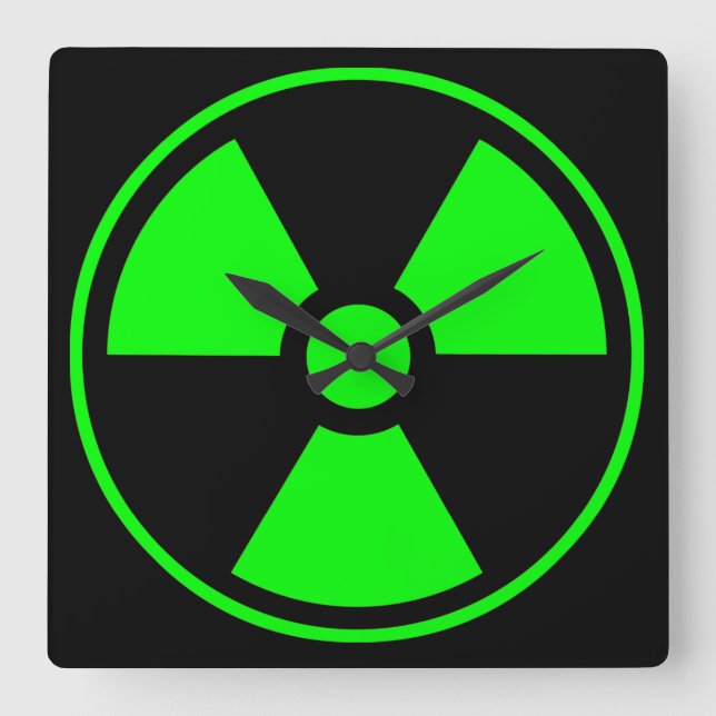 Horloge Carrée Symbole de rayonnement radioactif nucléaire en ver (Recto)