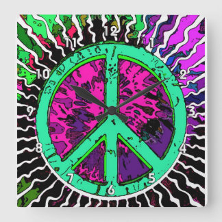 Horloge Carrée SYMBOLE DE SÉCURITÉ DE L'Hippie