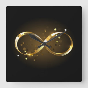 Horloge Carrée Symbole d'infini doré