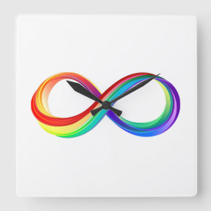 Horloge Carrée Symbole d'infinité arc-en-ciel stratifié