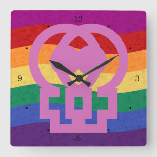Horloge Carrée Symbole genre féminin lesbienne Arc-en-ciel