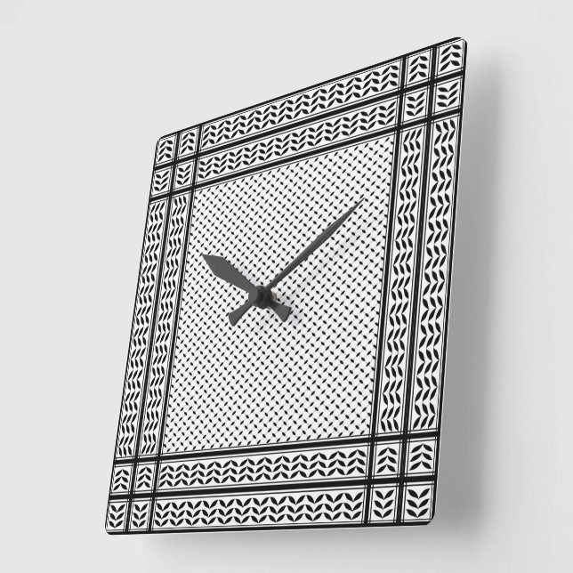 Horloge Carrée Symbole Keffiyeh de la Palestine Motif de résistan (Angle)