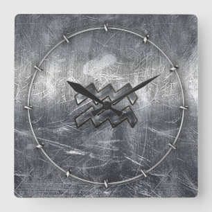 Horloge Carrée SYMBOLE Zodiaque Aquarius Acier en argent désorgan