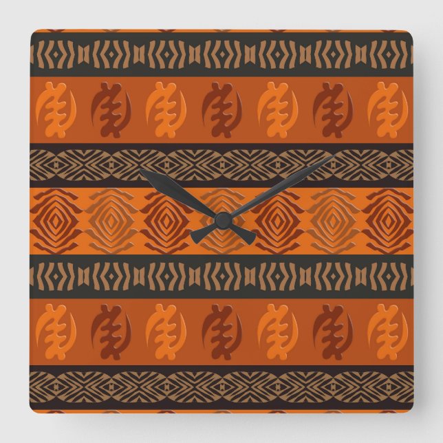 Horloge Carrée Symboles Adinkra d'Afrique ethnique (Recto)