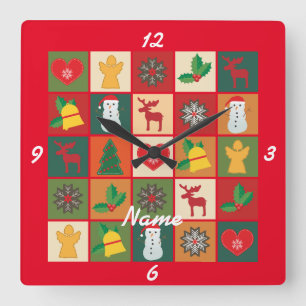 Horloge Carrée Symboles de Noël Medley Art Thunder_Cove