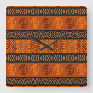 Horloge Carrée Symboles ethniques d'Adinkra d'Africain