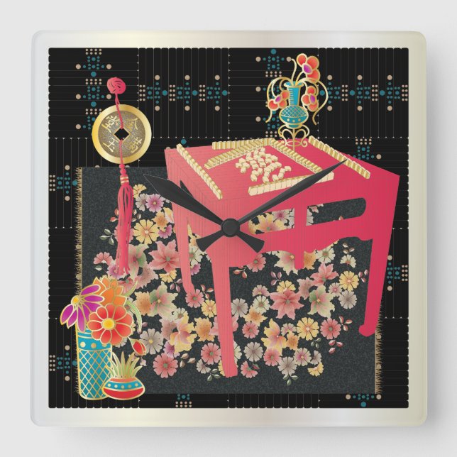 Horloge Carrée Table rouge Mah Jongg (Recto)