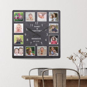 Horloge Carrée Tableau de bord personnalisé de 12 images Collage 