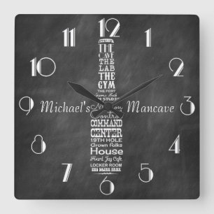Horloge Carrée Tableau noir de la garçonnière Rétro Craie Personn