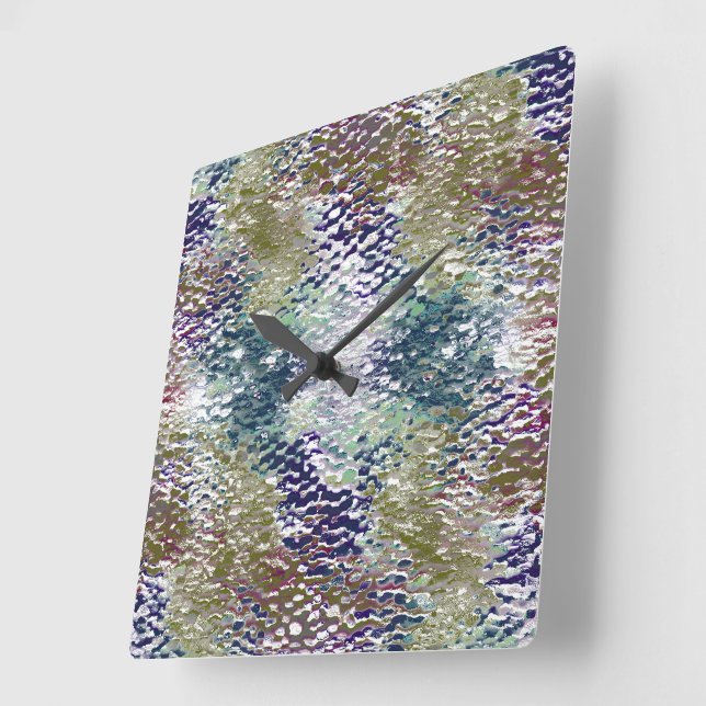 Horloge Carrée Taches et taches de peinture sous verre martelé (Angle)