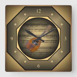 Horloge Carrée Tagon d'horloge ~ Mandolin~ Feuille de musique ~ T