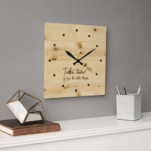 Horloge Carrée Take Time Wood Background Acrylic Wall Clock