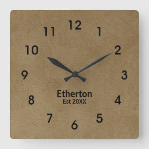 Horloge Carrée Tan Brossé Stucco Imprimer Motif Acrylique Horlog