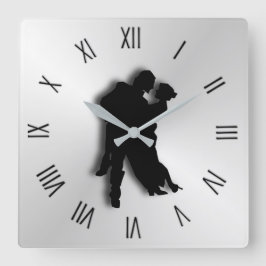 Horloge Carrée Tango Dancers Silhouette Douze Numéros