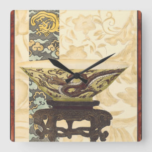 Horloge Carrée Tapisserie asiatique avec la conception de cuvette