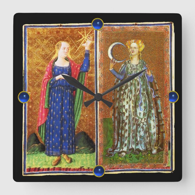 HORLOGE CARRÉE TAROTS DE RENAISSANCE ANTIQUE /L'ÉTOILE ET LA LUNE (Recto)
