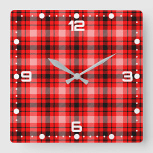 Horloge Carrée Tartan noir rouge À damiers Motif plaid-24899
