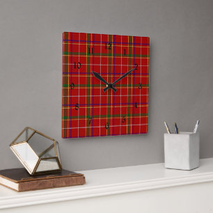 Horloge Carrée Tartan rouge coloré