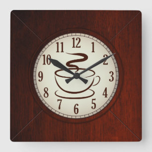 Horloge Carrée Tasse d'horloge murale en bois de café