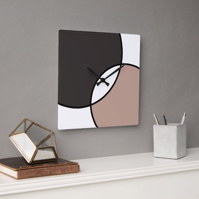 Horloge Carrée Taupe les cercles blancs (Bureau)