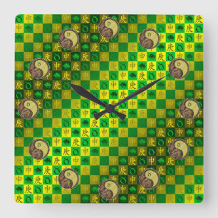 Horloge Carrée Taureau & Singe de Métal