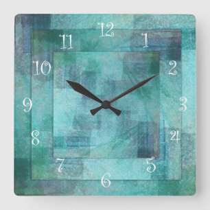 Horloge Carrée Teal Abstract