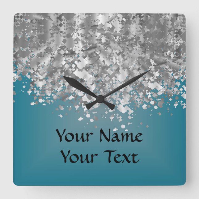 Horloge Carrée Teal blue and faux glitter (Recto)