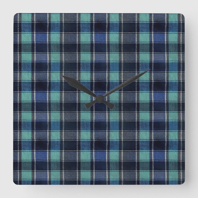 Horloge Carrée Teal & Navy Tartan Plaid Round Wall Clock (Recto)