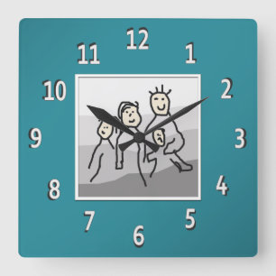 Horloge Carrée Teal personnalisé a encadré la photo