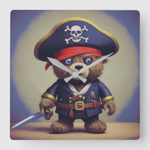 Horloge Carrée Teddy Bear Pirate