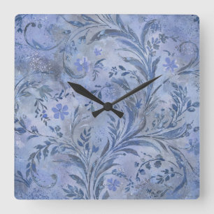 Horloge Carrée Teintes rêveuses bleu fumé picturales 