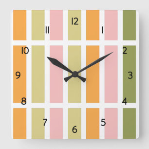 Horloge Carrée Teintes Tan Vert Rose Orange