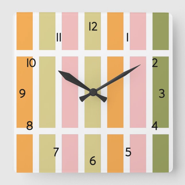 Horloge Carrée Teintes Tan Vert Rose Orange (Recto)