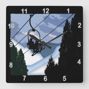 Horloge Carrée Télésiège complètement des skieurs