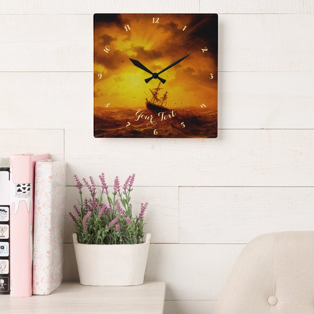 Horloge Carrée Température Mer Coucher de soleil Nature Art Vinta (Stormy Sea Sunset Nature Vintage Art Office Decor Square Wall Clock)