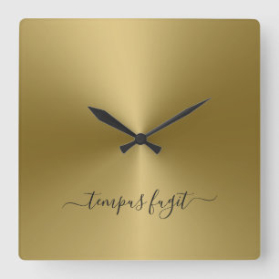 Horloge Carrée Tempus Fugit Antique Gold Style Métallurgique Acry