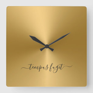 Horloge Carrée Tempus Fugit Dull Gold Style Métallurgique Acryli