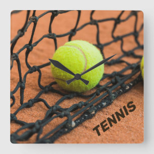 Horloge Carrée Tennis de texte personnalisé