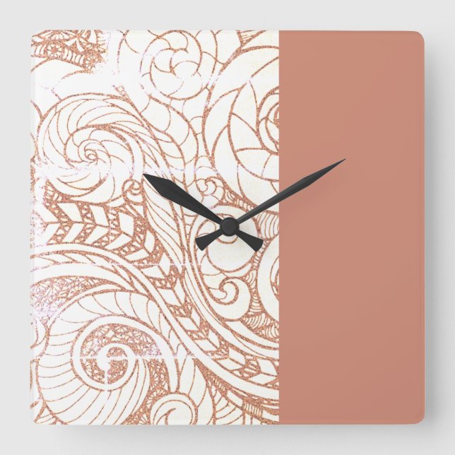 Horloge Carrée Terracotta Botanical Swirl Modern (Recto)