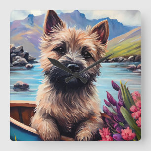Horloge Carrée Terrier Cairn sur une pagaie : Une aventure pittor