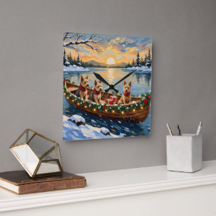 Horloge Carrée Tervueren Fox Terrier Noël Bateau Fêtes