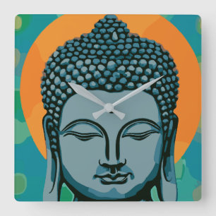 Horloge Carrée Tête de bouddha zen