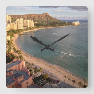Horloge Carrée Tête de diamant, plage de Waikiki, Hawaï
