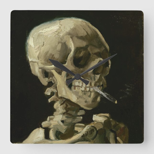 Horloge Carrée Tête de squelette avec cigarette de Van Gogh (Recto)