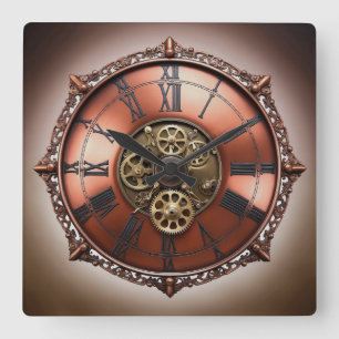 Horloge Carrée Tête de temps en cuivre Steampunk