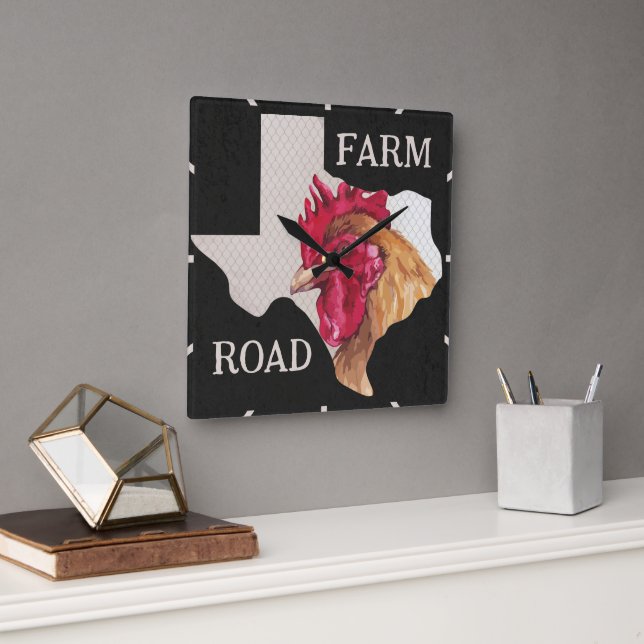 Horloge Carrée Texas Farm Road Chicken (Bureau)