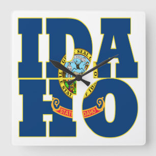 Horloge Carrée Texte du drapeau de l'état Idaho