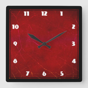 Horloge Carrée Texture abstraite rouge sang avec des éraflures