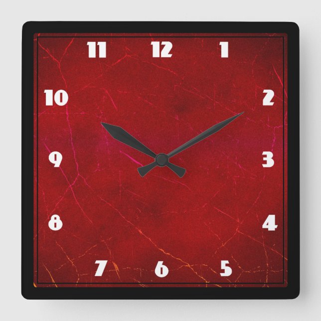 Horloge Carrée Texture abstraite rouge sang avec des éraflures (Recto)