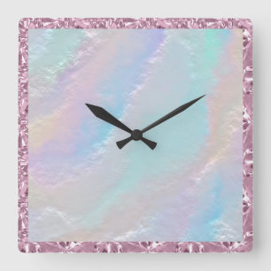 Horloge Carrée Texture arc-en-ciel Abstraite et cristal rose